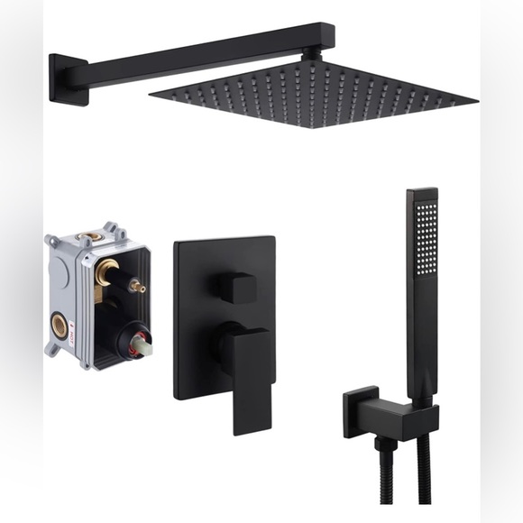 Matte black rainfall shower faucet set - Picture 2 of 8